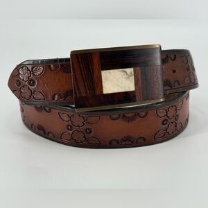 Vintage Kenneth Reid Belt Buckle and Vintage Tooled Belt‎ L/XL